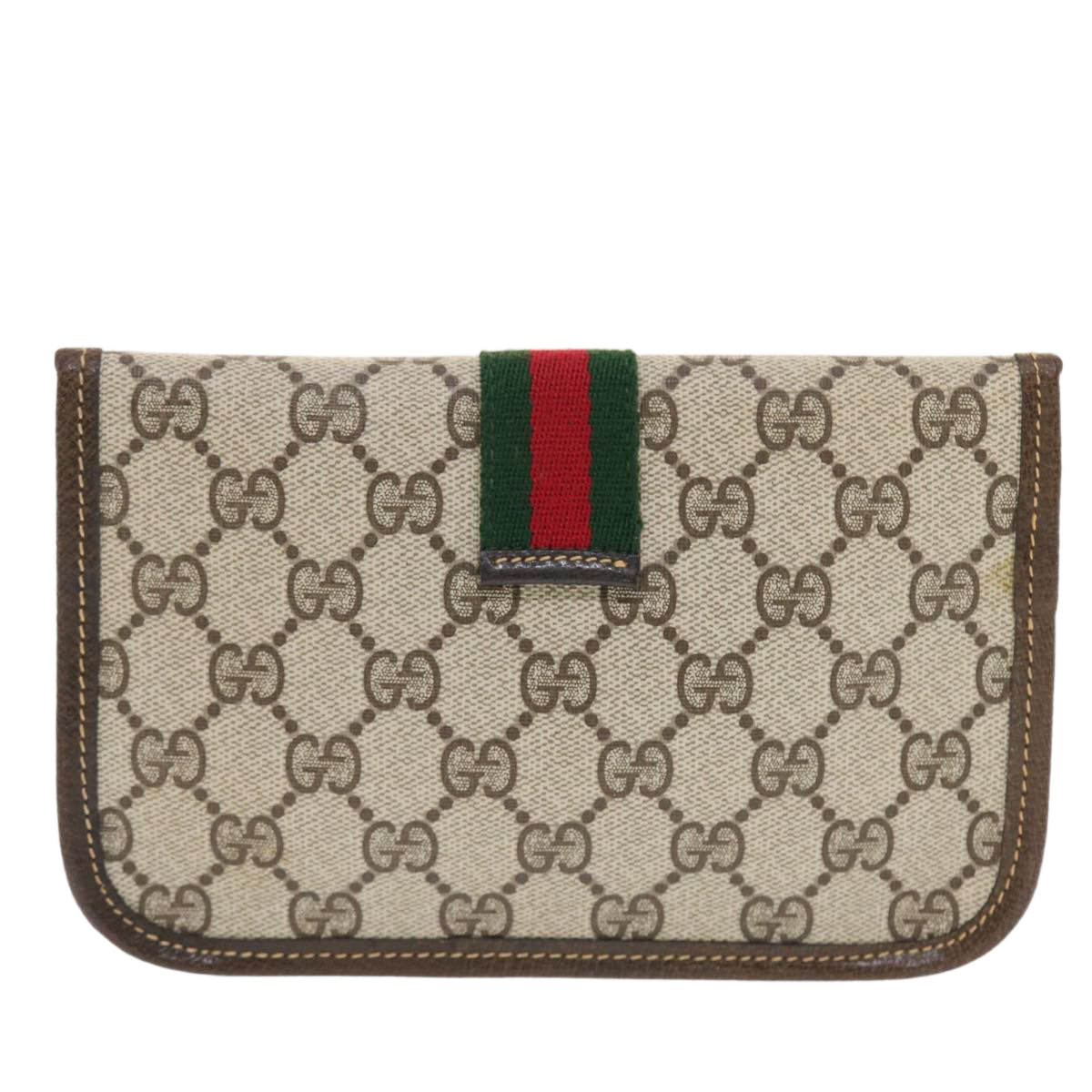 GUCCI GG Canvas Web Sherry Line Pouch PVC Leather Beige Red Green 50223