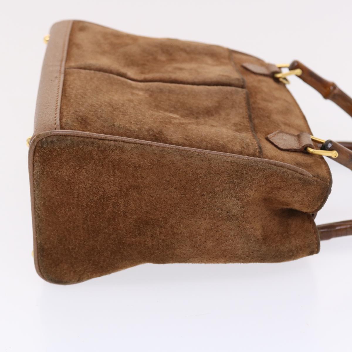 GUCCI Bamboo Hand Bag Suede 2way Brown 50264