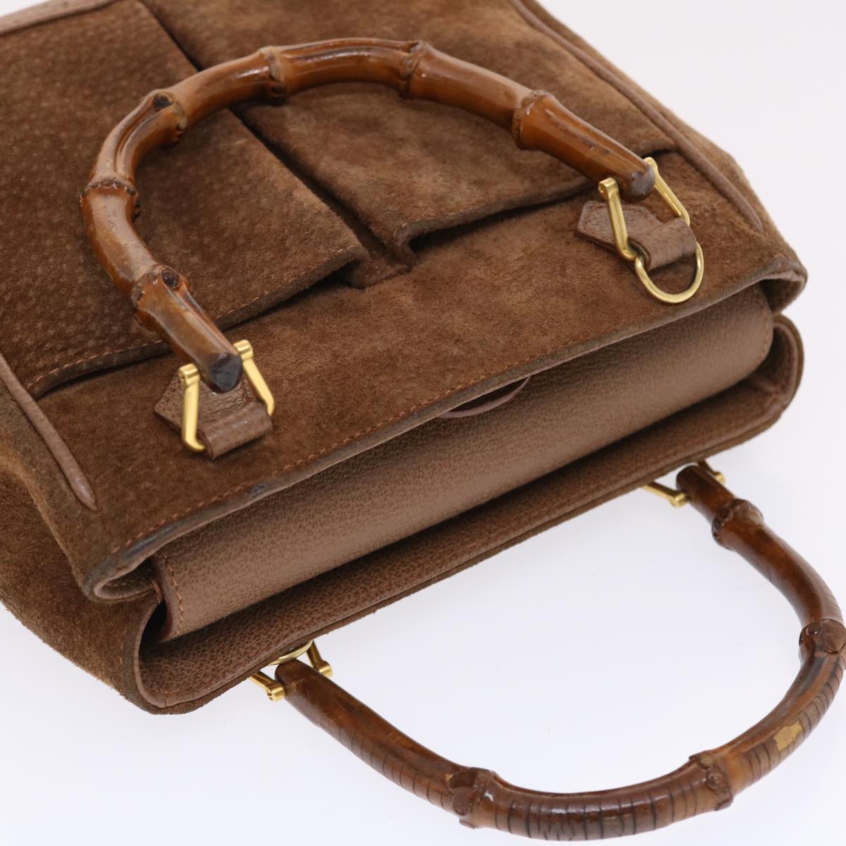 GUCCI Bamboo Hand Bag Suede 2way Brown 50264