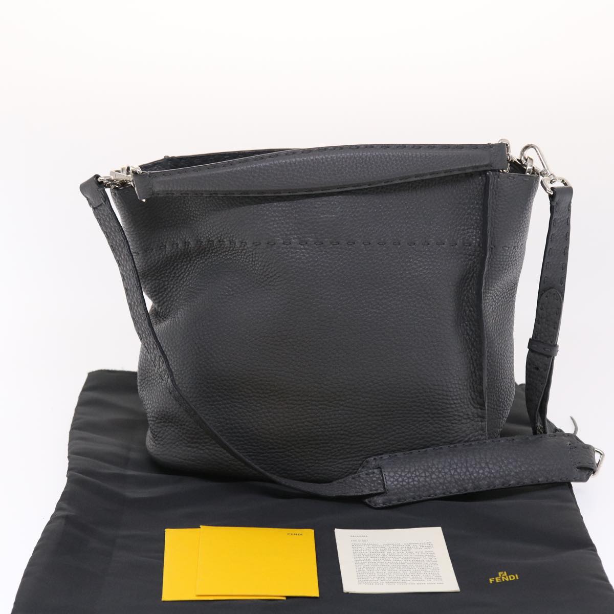FENDI Selleria Anna Small Hand Bag Leather 2way Gray 8BT218 50266
