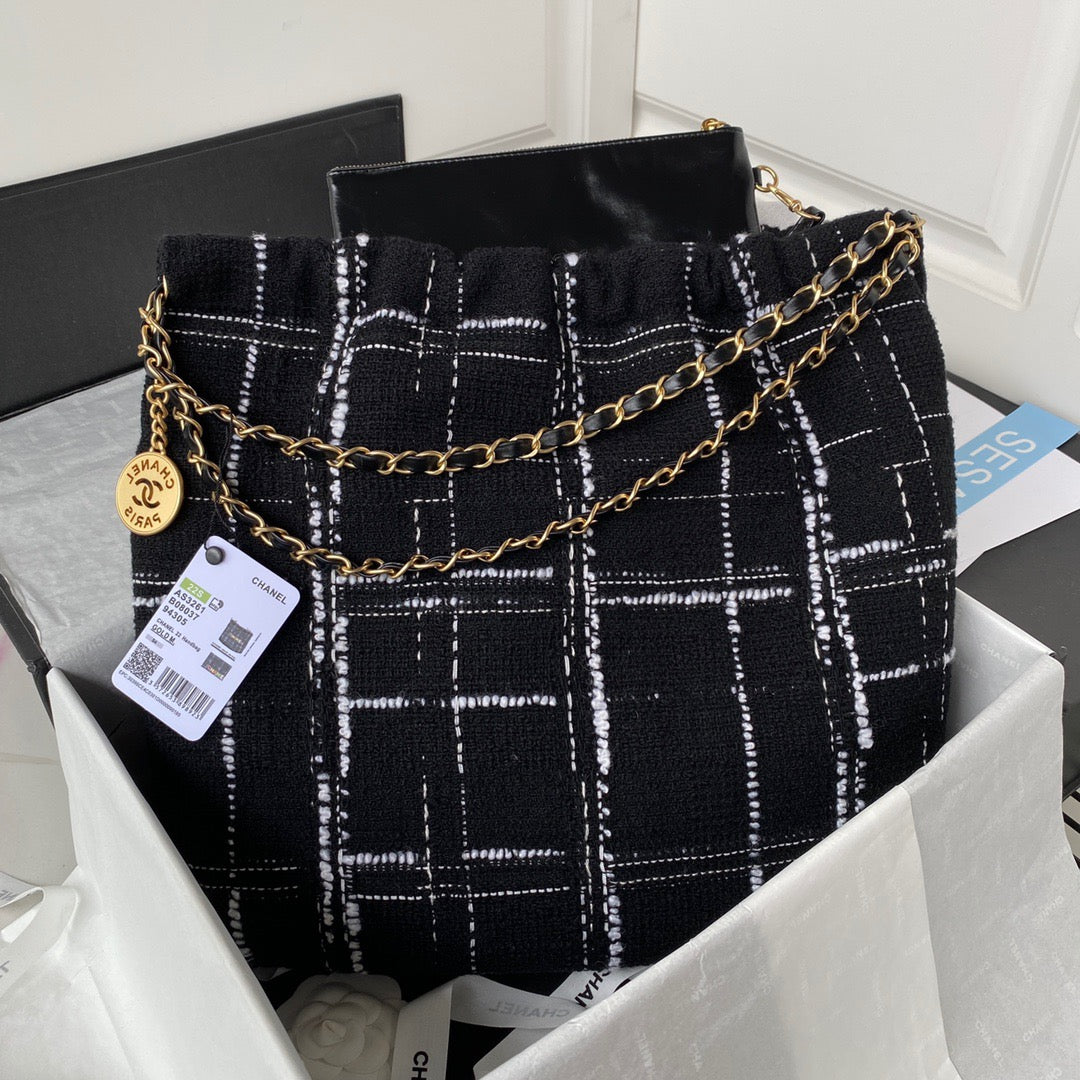 CHL 22 Handbag Gold Hardware Black For Women Handbags, Shoulder Bags 18.3in/47cm AS3262 B08553 NJ058