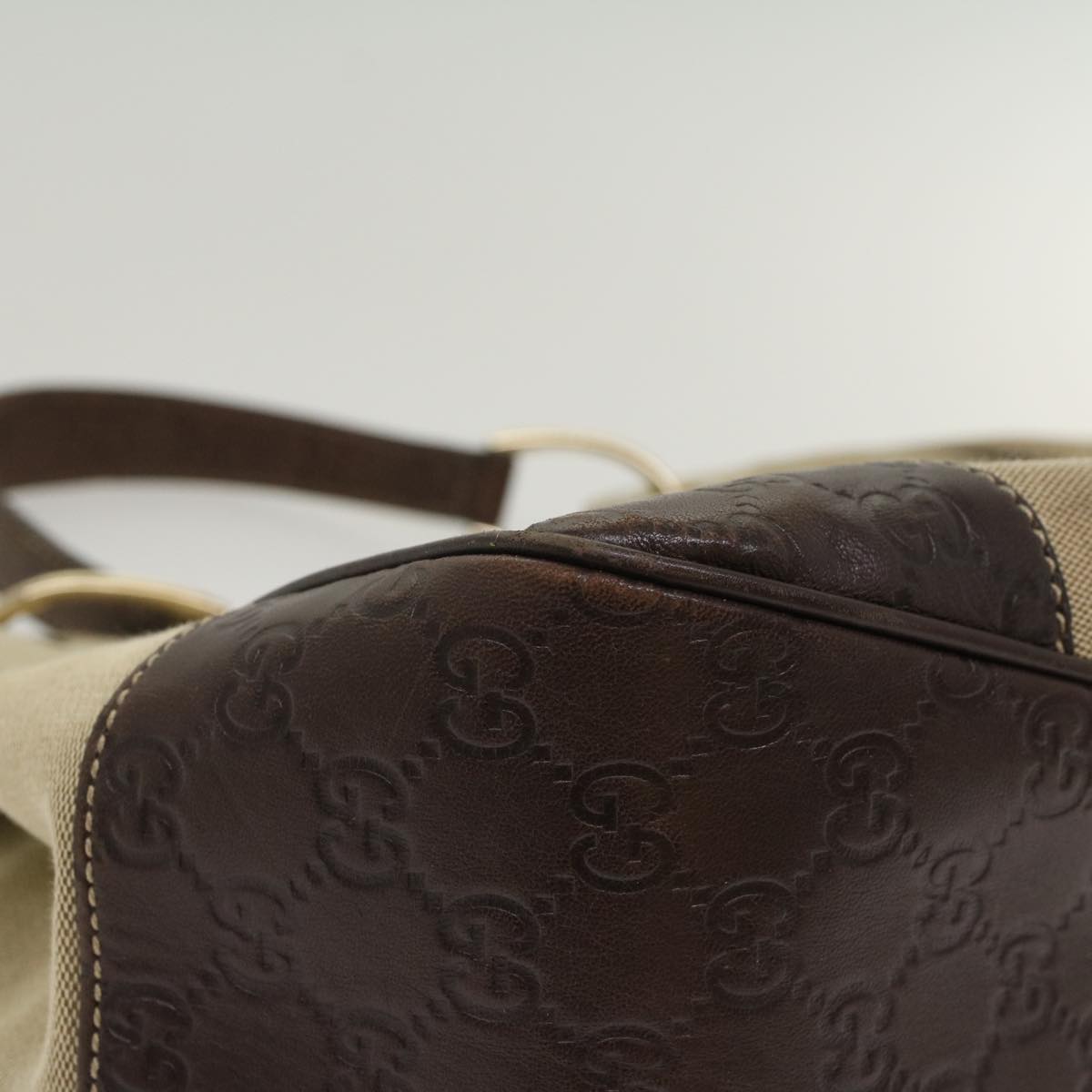 GUCCI GG Canvas Shoulder Bag Beige Brown 50405
