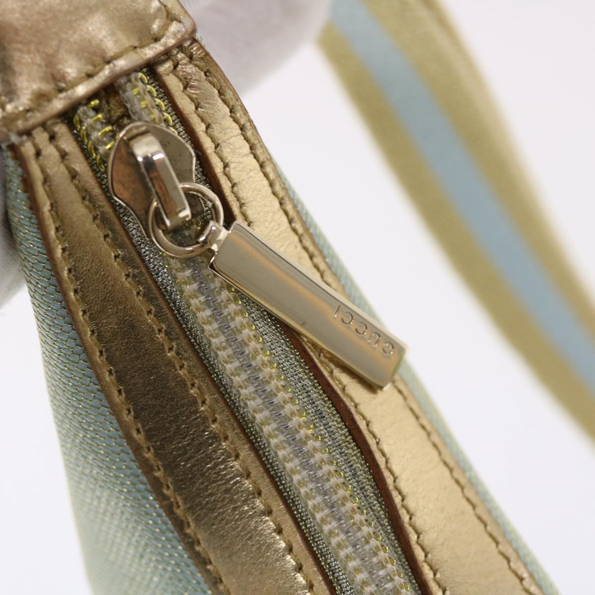 GUCCI Sherry Line Shoulder Bag Light Blue Gold 50417