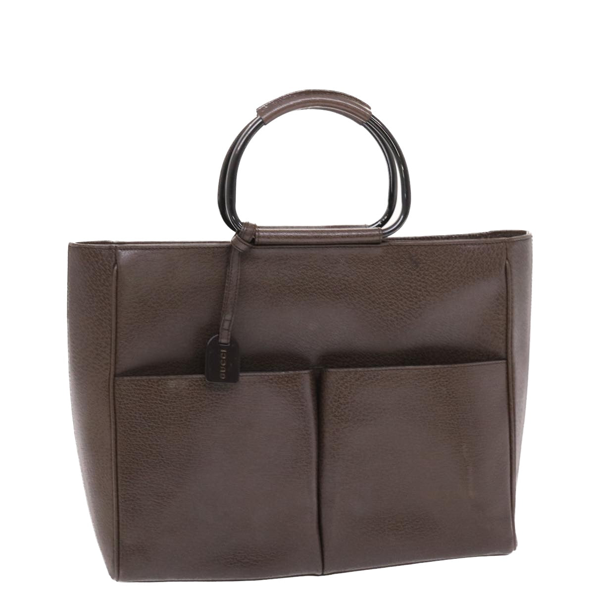 GUCCI Hand Bag Leather Brown Black 50419