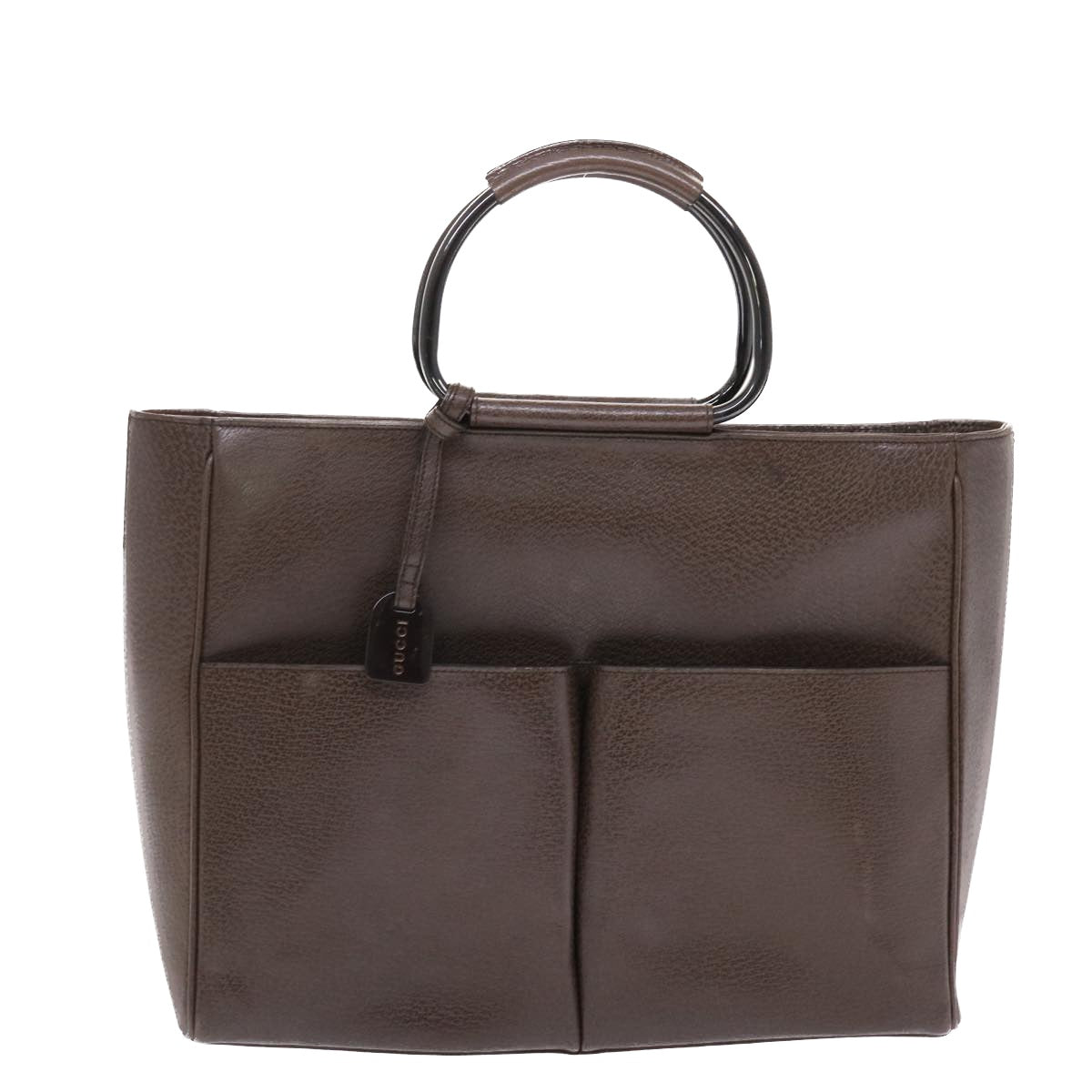GUCCI Hand Bag Leather Brown Black 50419