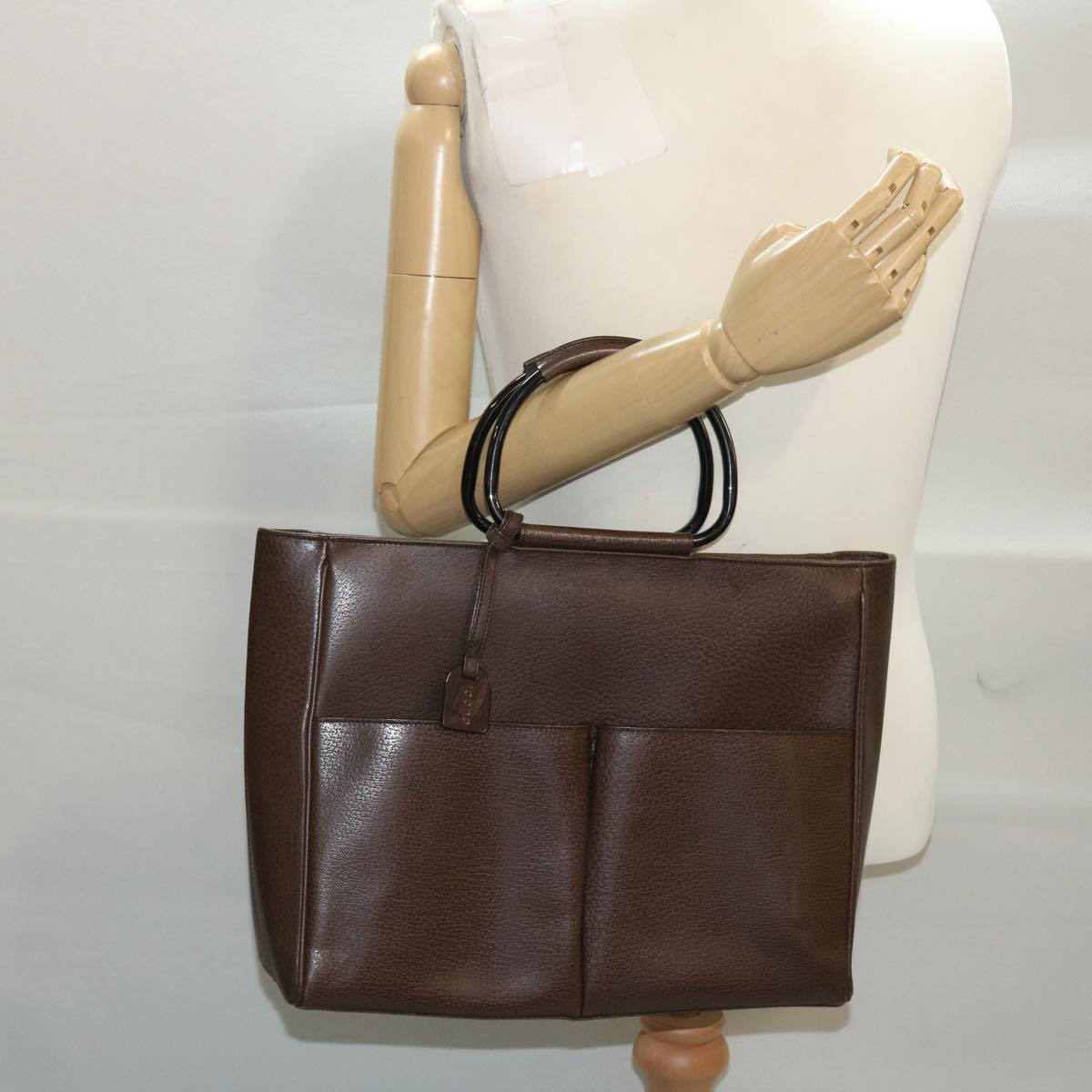 GUCCI Hand Bag Leather Brown Black 50419