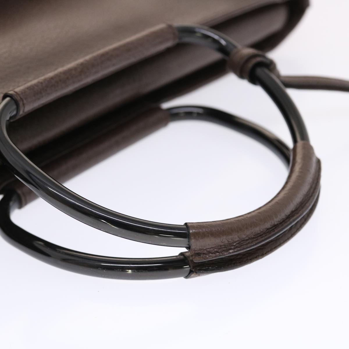 GUCCI Hand Bag Leather Brown Black 50419