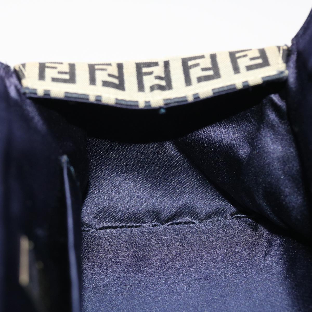 FENDI Zucchino Canvas Mamma Baguette Shoulder Bag Nylon Navy 50426