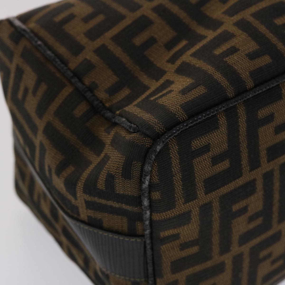 FENDI Zucca Canvas Vanity pouch Hand Bag Nylon Brown Black 50427