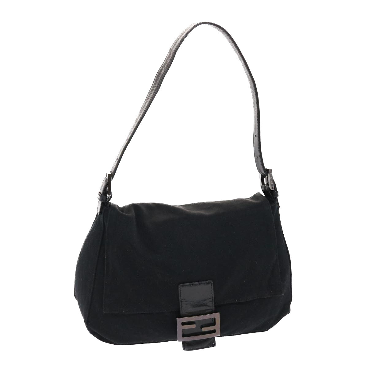 FENDI Mamma Baguette Shoulder Bag Nylon Black 50430