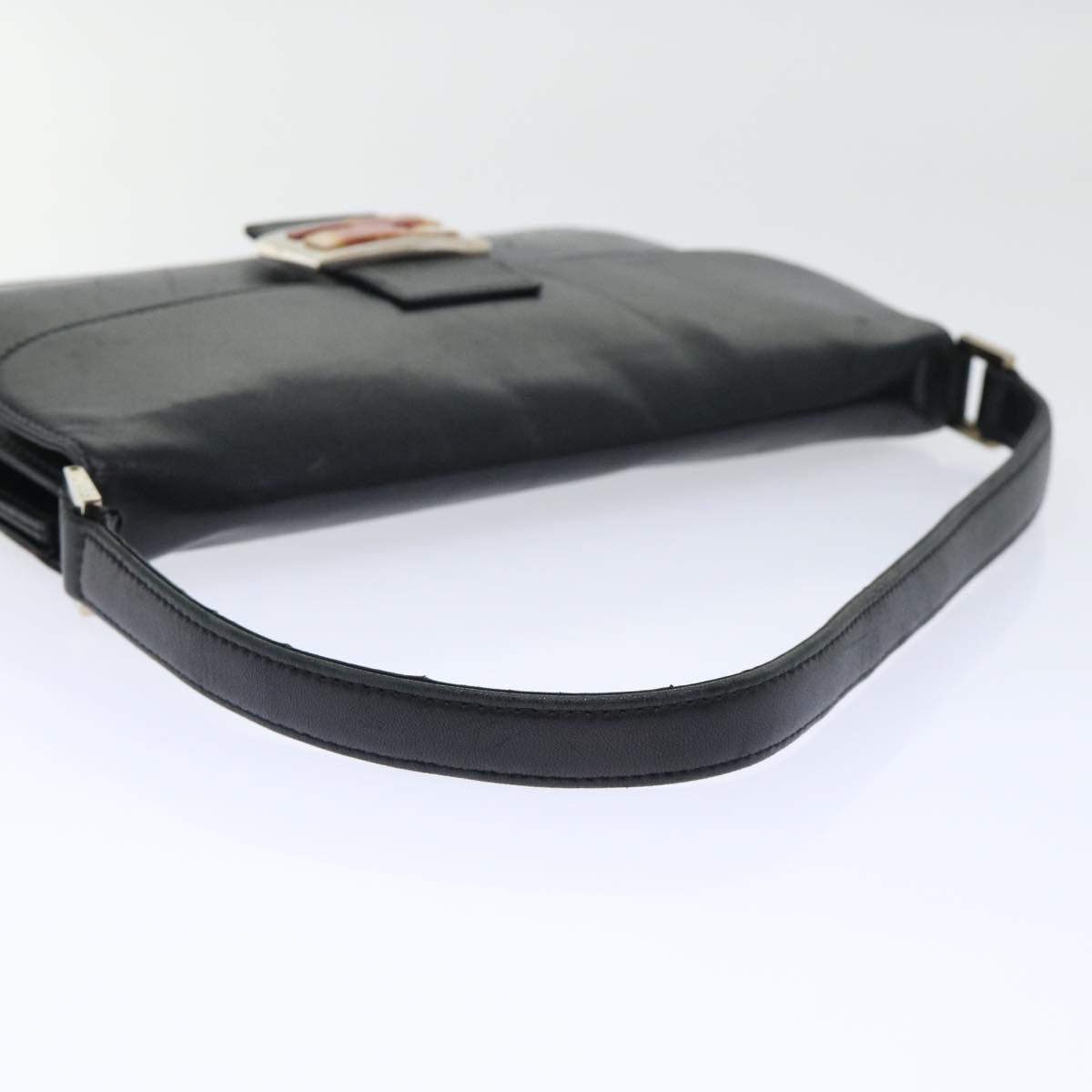 FENDI Mamma Baguette Shoulder Bag Leather Black 50486
