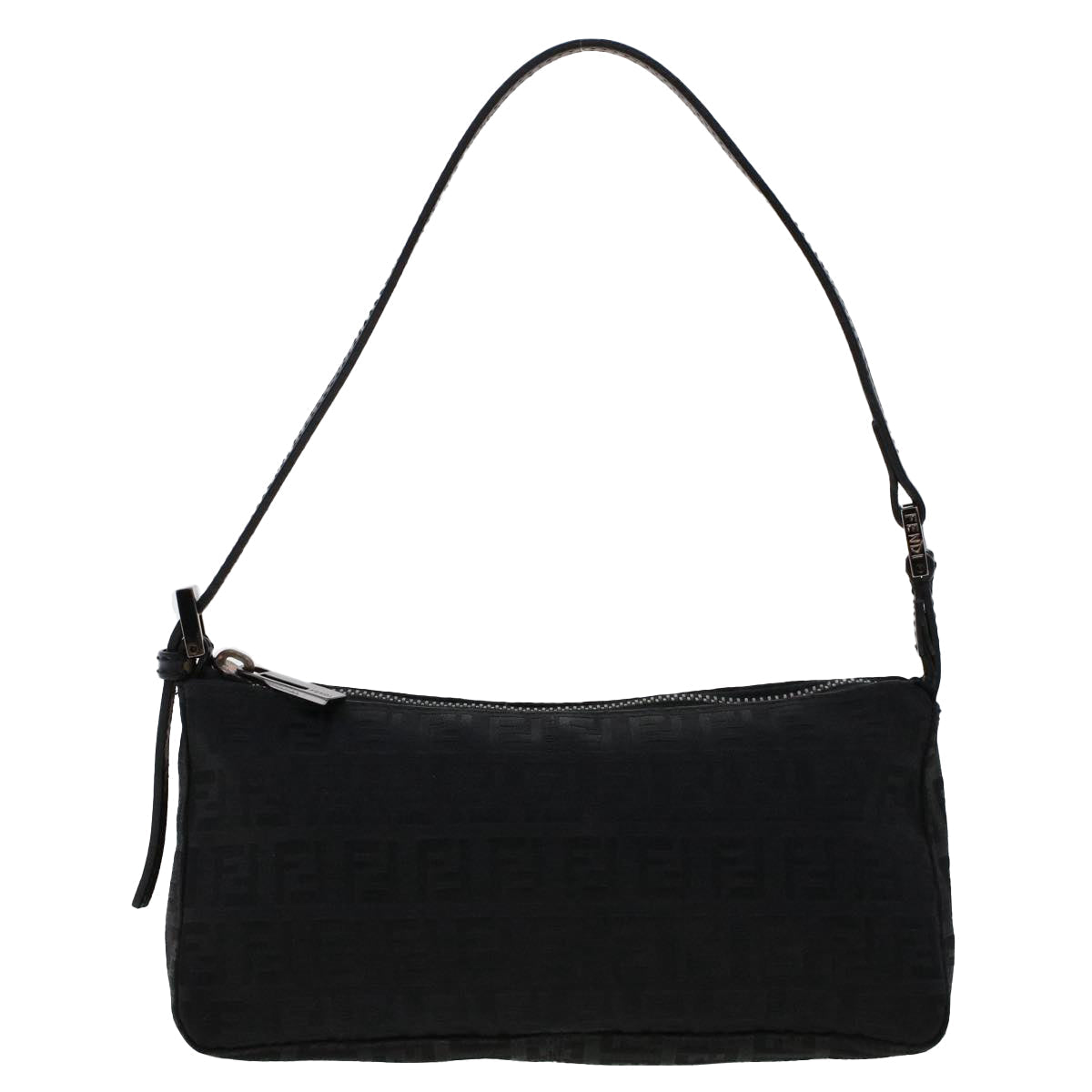 FENDI Zucchino Canvas Shoulder Bag Black 50499