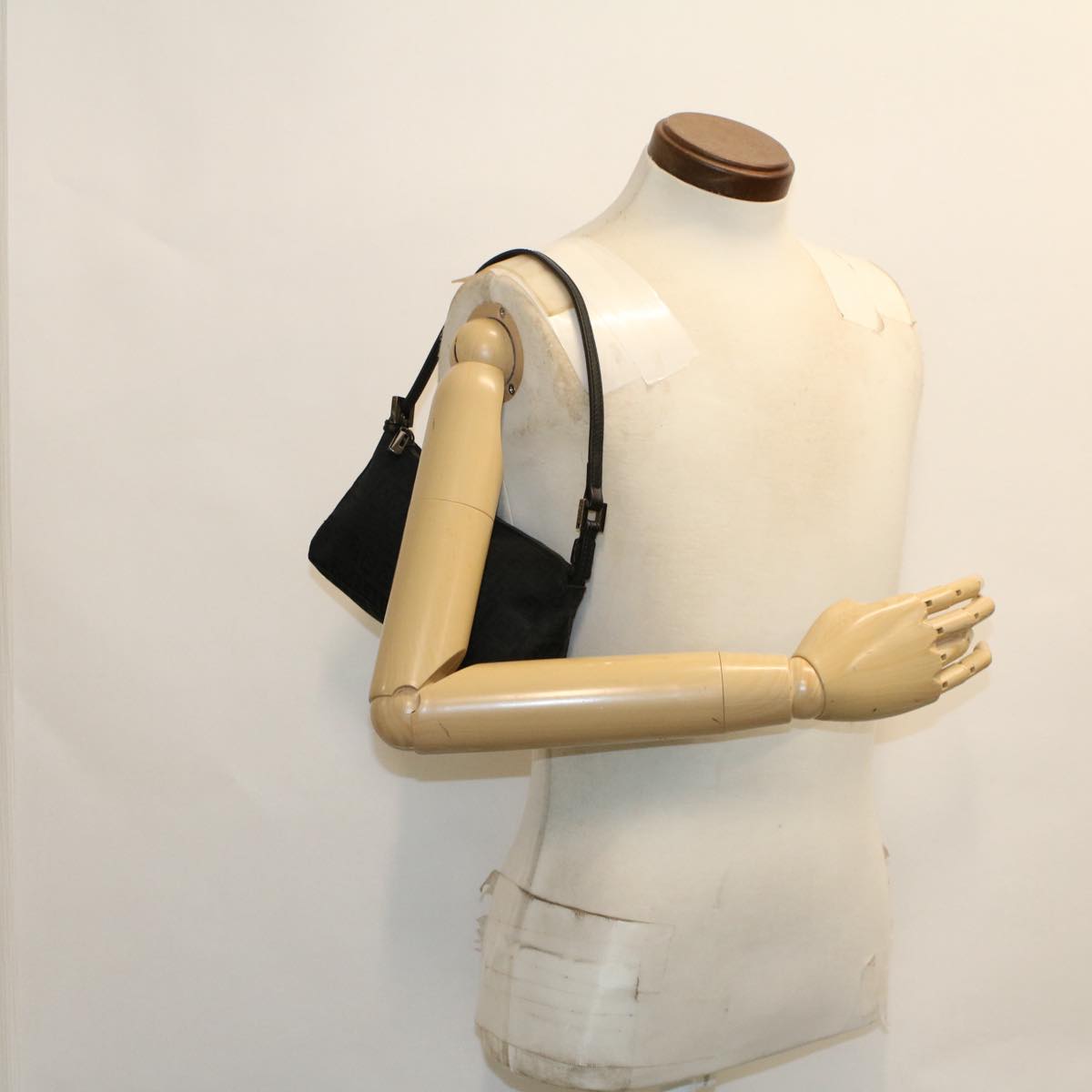 FENDI Zucchino Canvas Shoulder Bag Black 50499