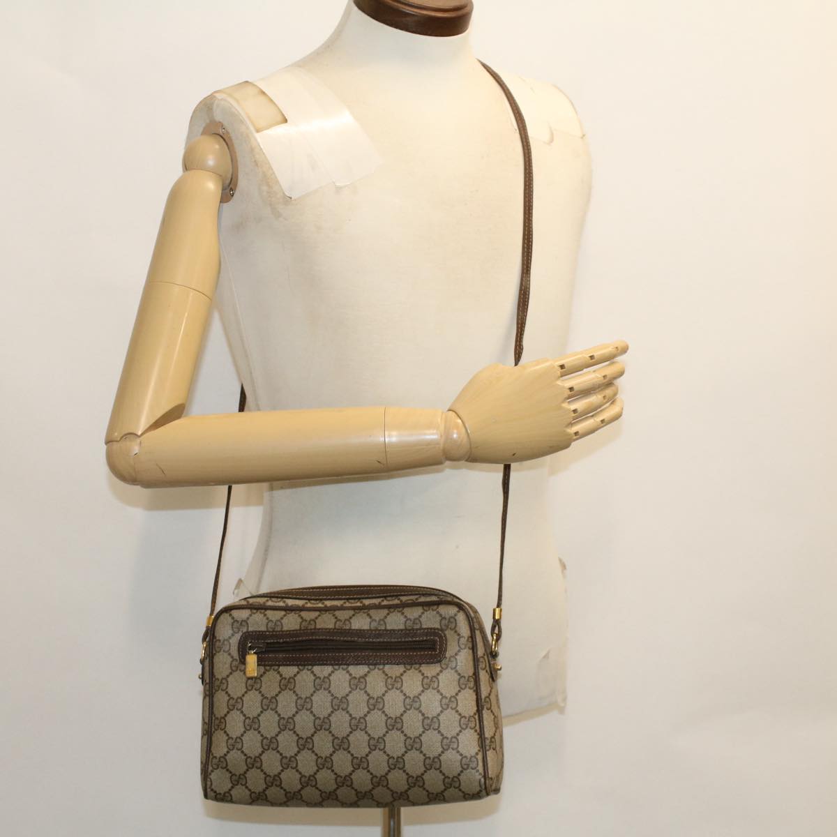 GUCCI GG Canvas Shoulder Bag PVC Leather Beige 50515