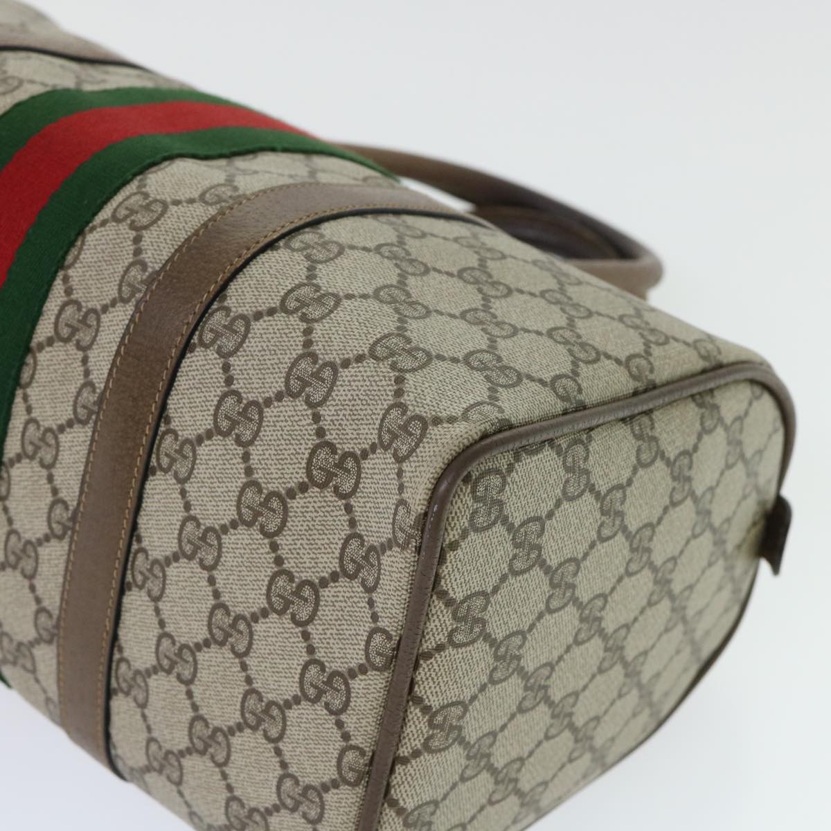 GUCCI GG Canvas Web Sherry Line Boston Bag PVC Leather Beige Red 50516