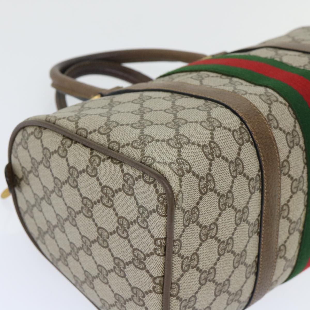 GUCCI GG Canvas Web Sherry Line Boston Bag PVC Leather Beige Red 50516