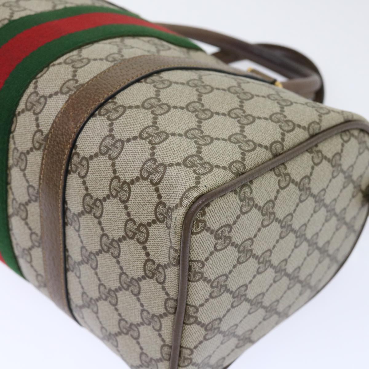 GUCCI GG Canvas Web Sherry Line Boston Bag PVC Leather Beige Red 50516