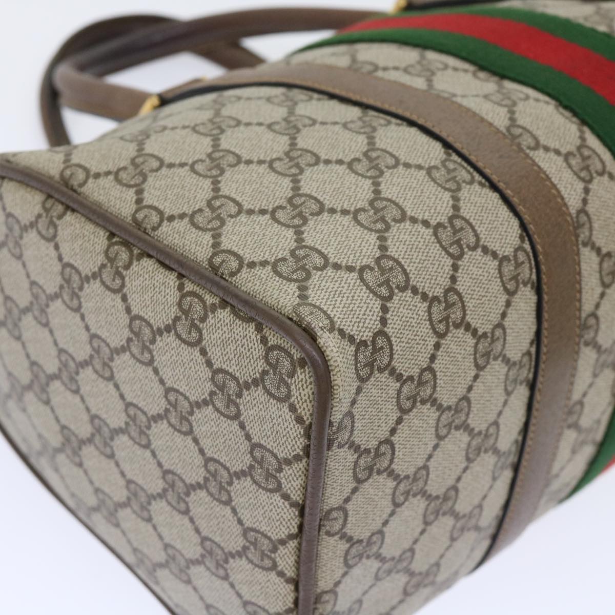 GUCCI GG Canvas Web Sherry Line Boston Bag PVC Leather Beige Red 50516