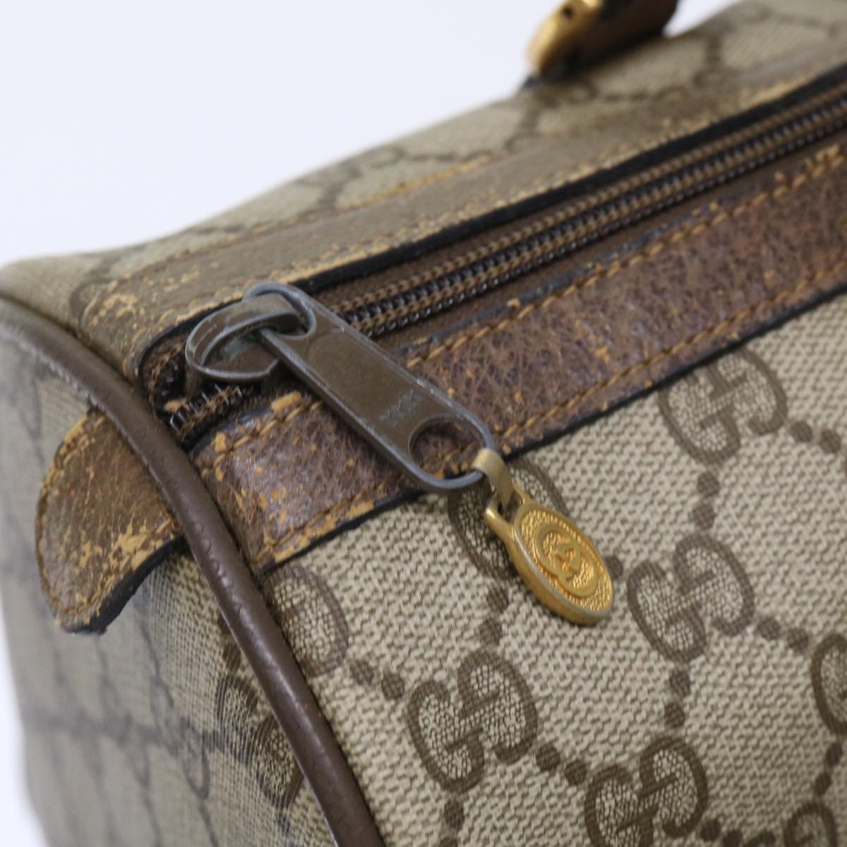 GUCCI GG Canvas Web Sherry Line Boston Bag PVC Leather Beige Red 50516
