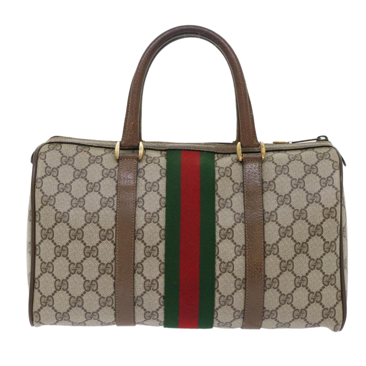 GUCCI GG Canvas Web Sherry Line Boston Bag PVC Leather Beige Red 50516