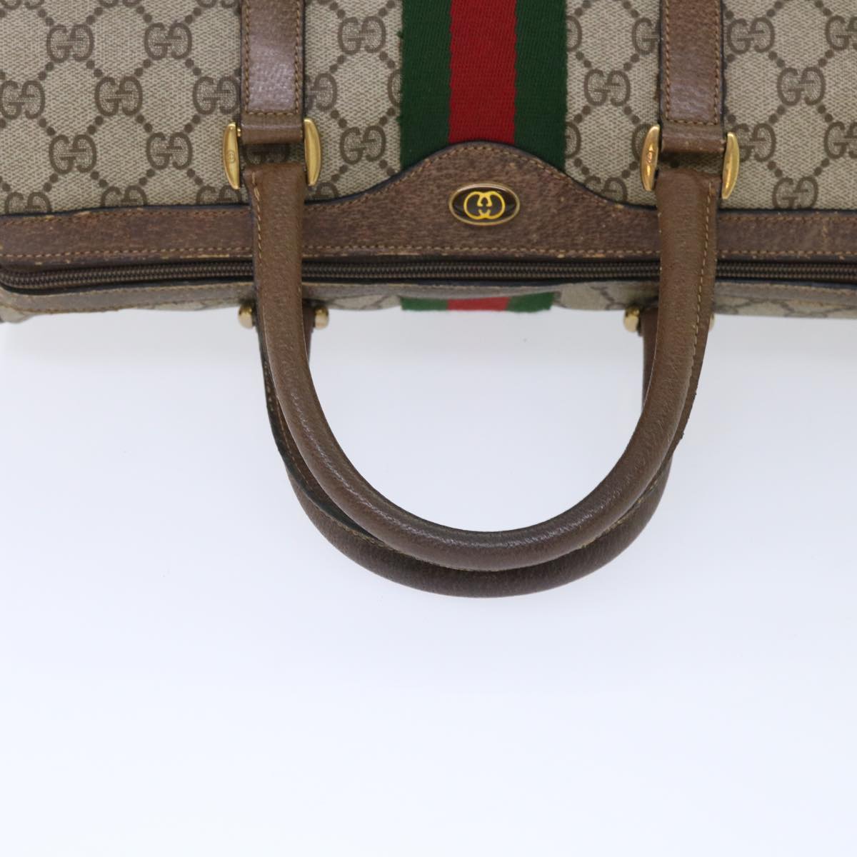 GUCCI GG Canvas Web Sherry Line Boston Bag PVC Leather Beige Red 50516