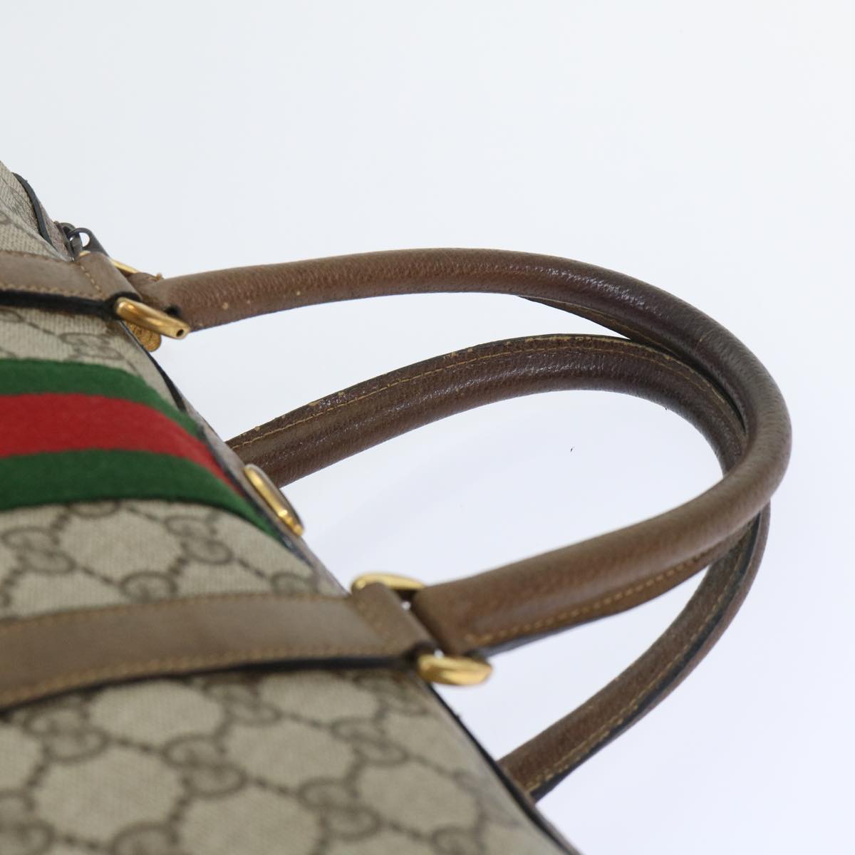 GUCCI GG Canvas Web Sherry Line Boston Bag PVC Leather Beige Red 50516