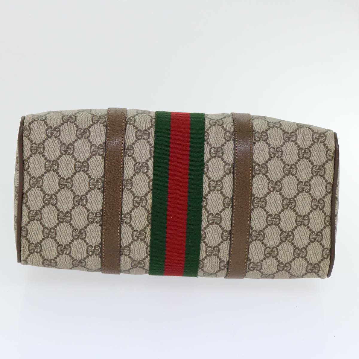 GUCCI GG Canvas Web Sherry Line Boston Bag PVC Leather Beige Red 50516
