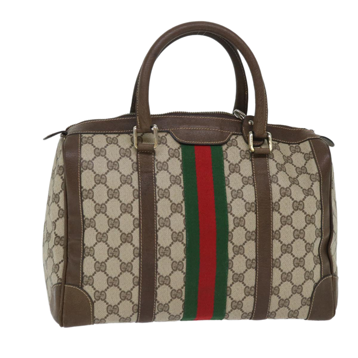 GUCCI GG Canvas Web Sherry Line Boston Bag PVC Leather Beige Red 50517