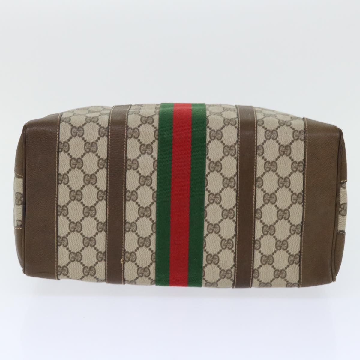 GUCCI GG Canvas Web Sherry Line Boston Bag PVC Leather Beige Red 50517