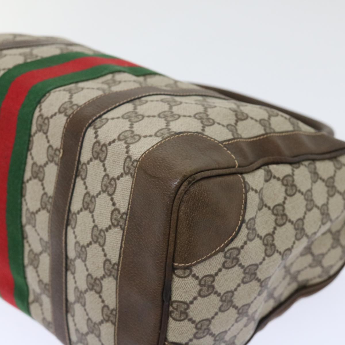 GUCCI GG Canvas Web Sherry Line Boston Bag PVC Leather Beige Red 50517