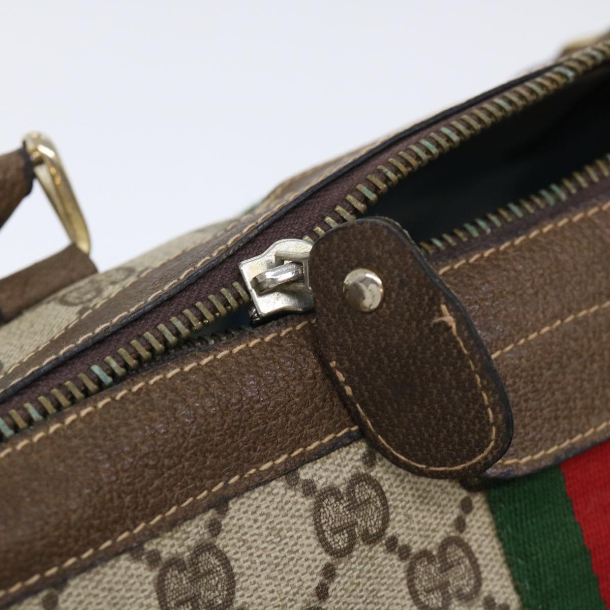 GUCCI GG Canvas Web Sherry Line Boston Bag PVC Leather Beige Red 50517