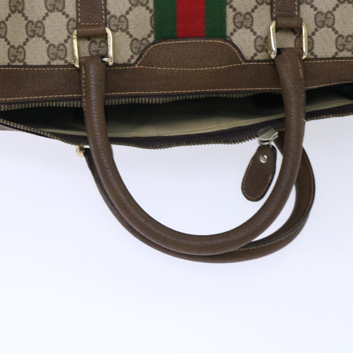 GUCCI GG Canvas Web Sherry Line Boston Bag PVC Leather Beige Red 50517