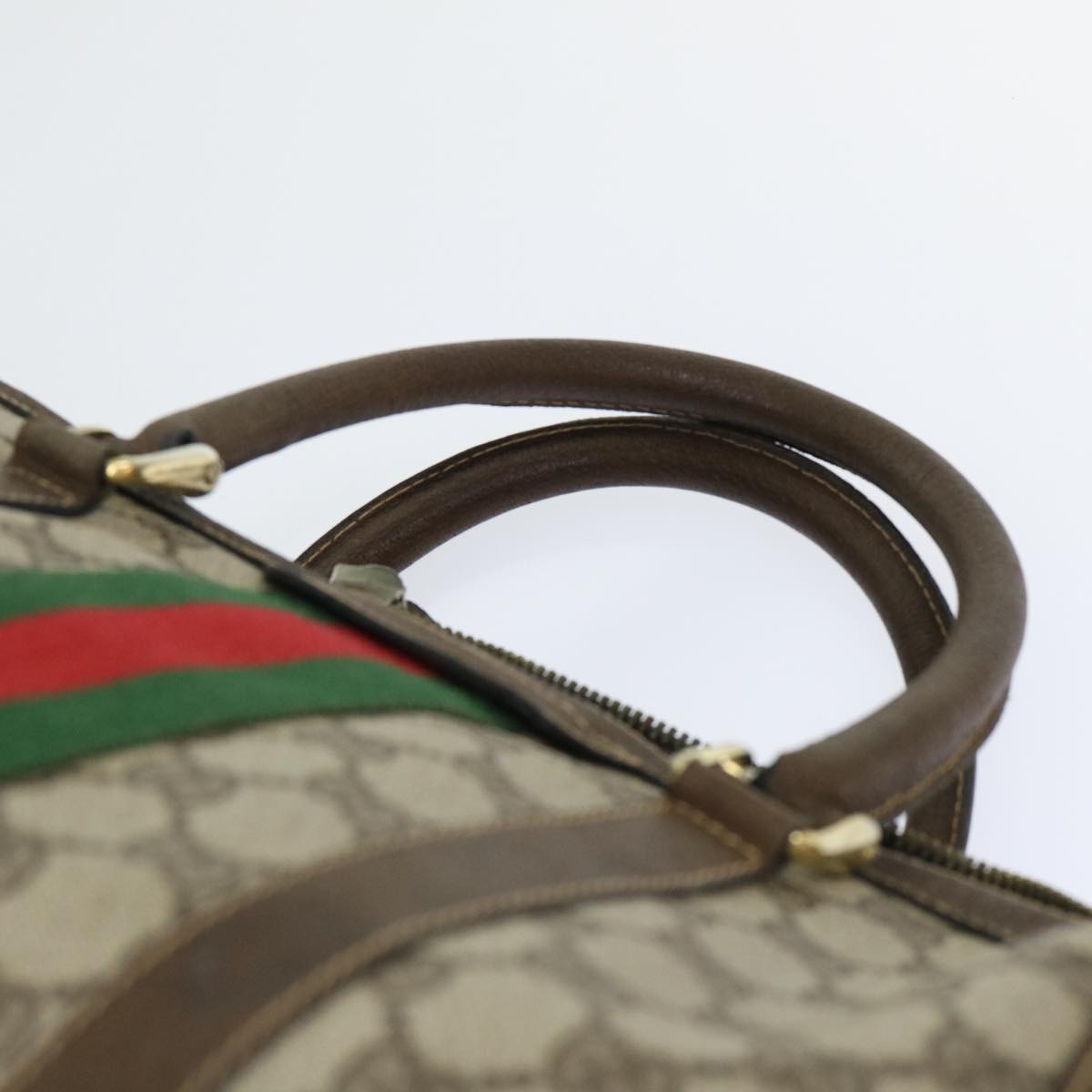 GUCCI GG Canvas Web Sherry Line Boston Bag PVC Leather Beige Red 50517