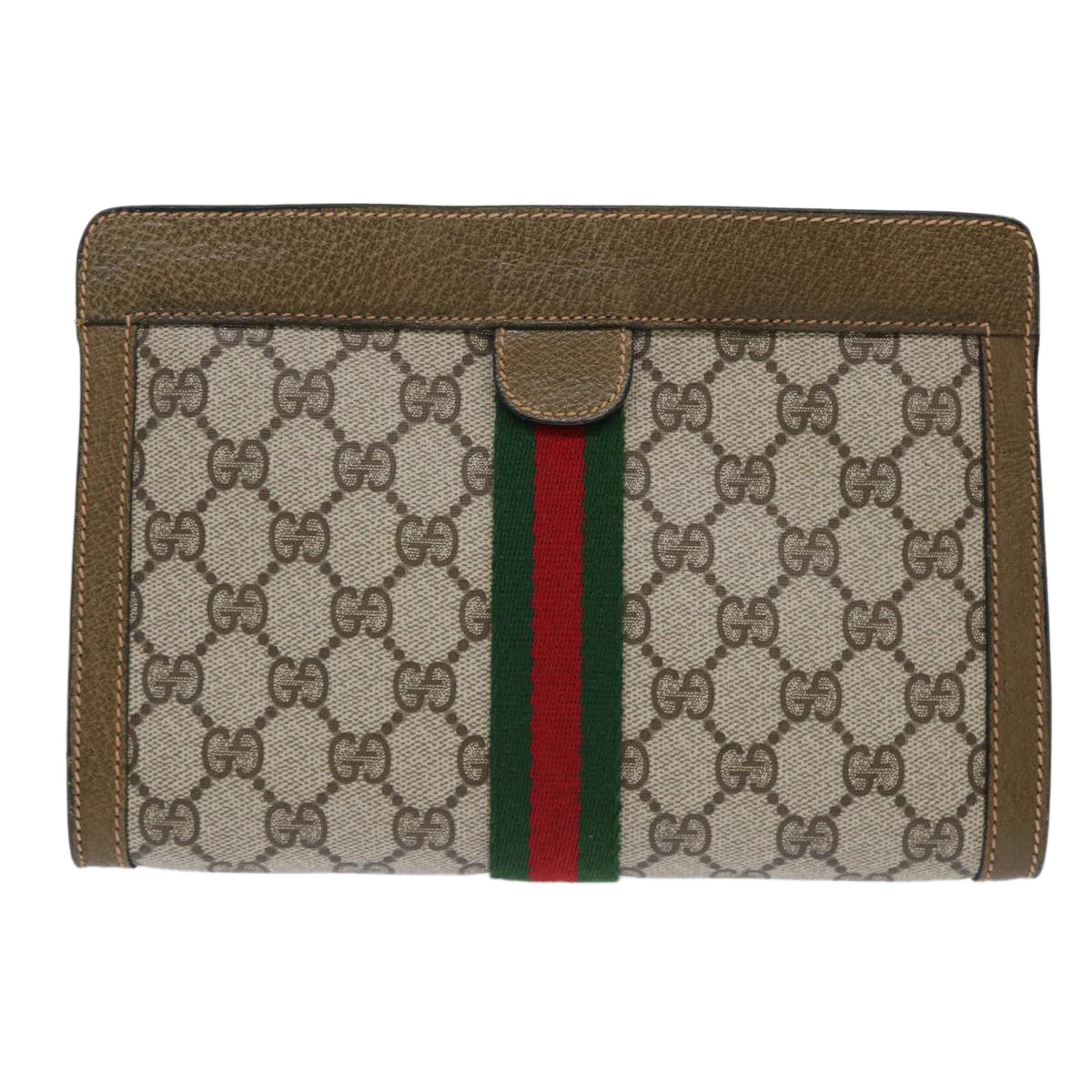 GUCCI GG Canvas Web Sherry Line Clutch Bag PVC Leather Beige Red 50523