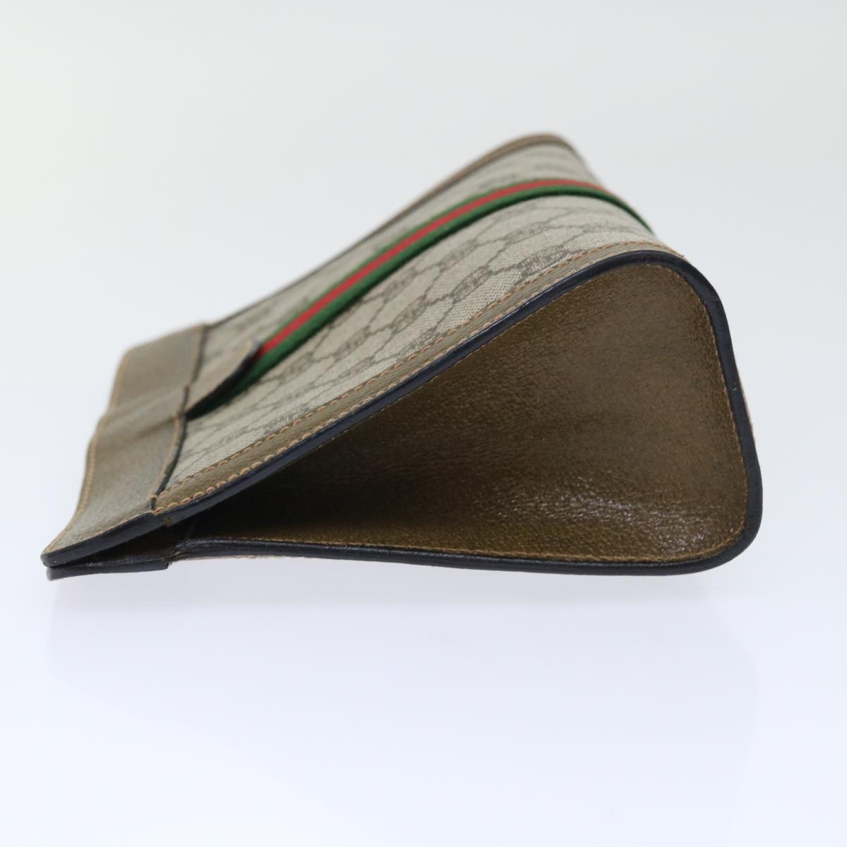 GUCCI GG Canvas Web Sherry Line Clutch Bag PVC Leather Beige Red 50523