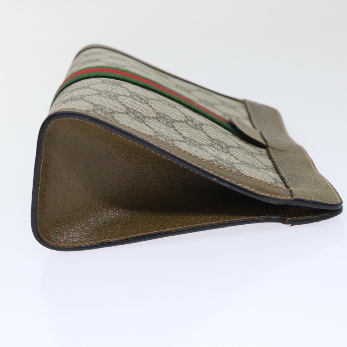 GUCCI GG Canvas Web Sherry Line Clutch Bag PVC Leather Beige Red 50523