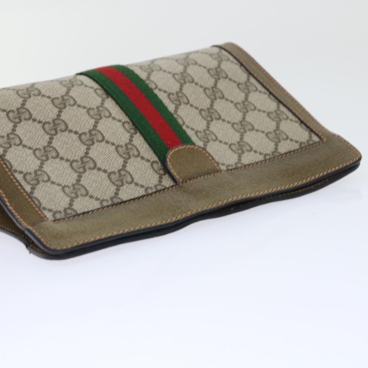 GUCCI GG Canvas Web Sherry Line Clutch Bag PVC Leather Beige Red 50523