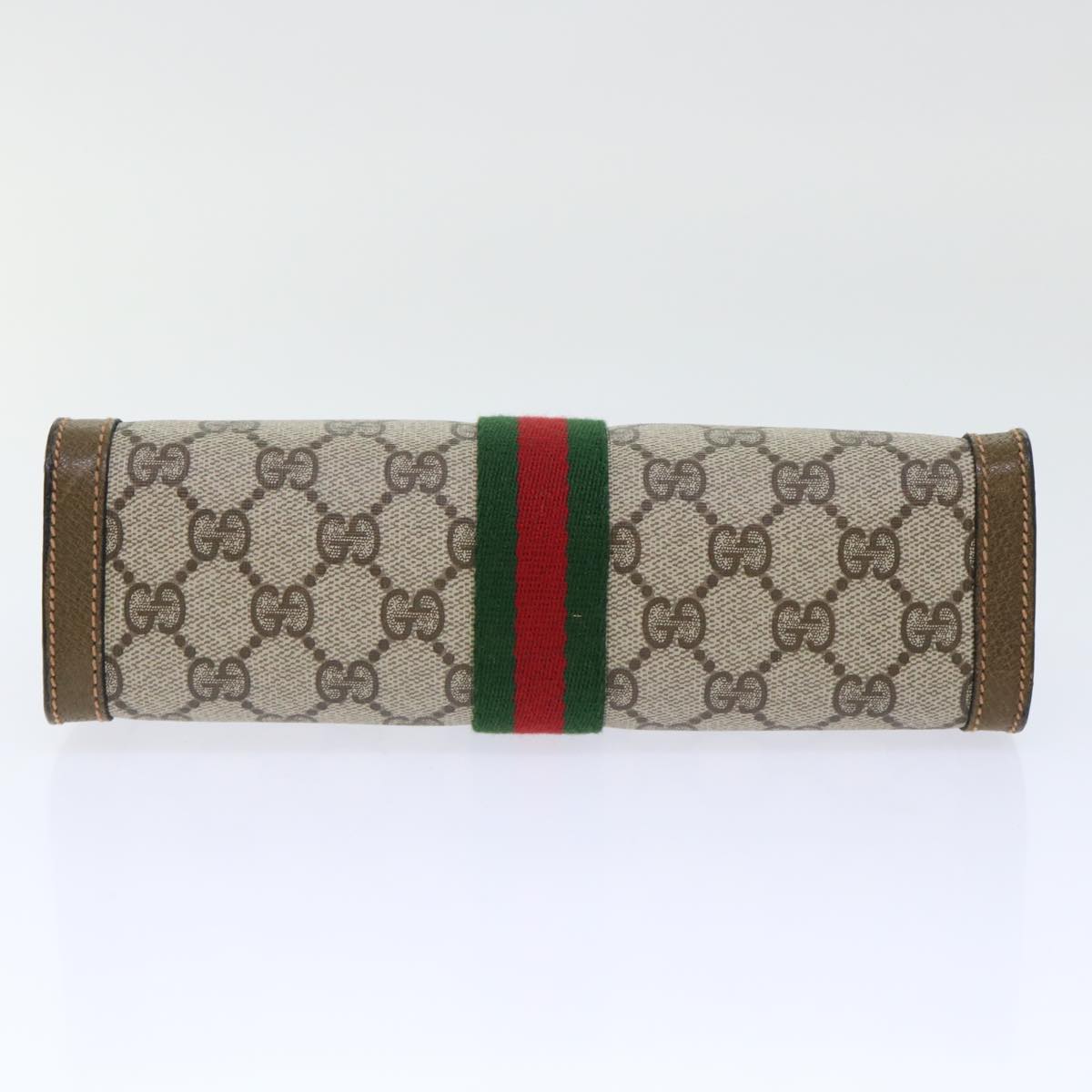 GUCCI GG Canvas Web Sherry Line Clutch Bag PVC Leather Beige Red 50523