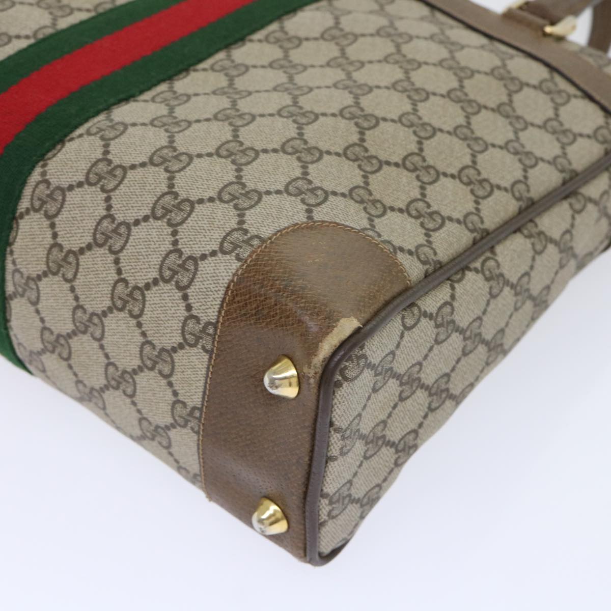 GUCCI GG Canvas Web Sherry Line Hand Bag PVC Leather 2way Beige Red 50529