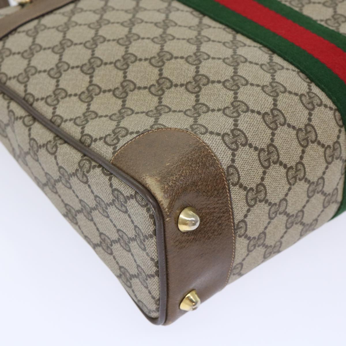 GUCCI GG Canvas Web Sherry Line Hand Bag PVC Leather 2way Beige Red 50529