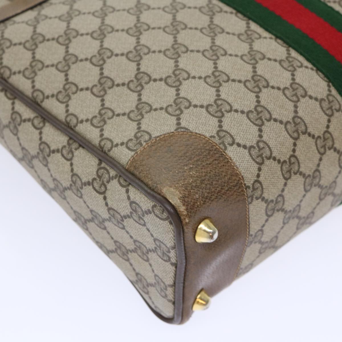 GUCCI GG Canvas Web Sherry Line Hand Bag PVC Leather 2way Beige Red 50529