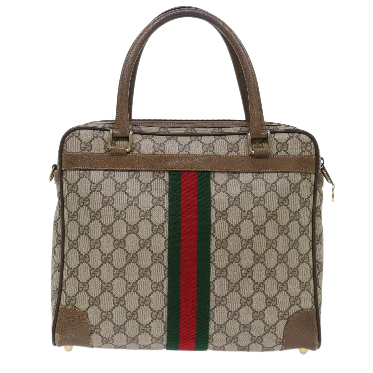 GUCCI GG Canvas Web Sherry Line Hand Bag PVC Leather 2way Beige Red 50529