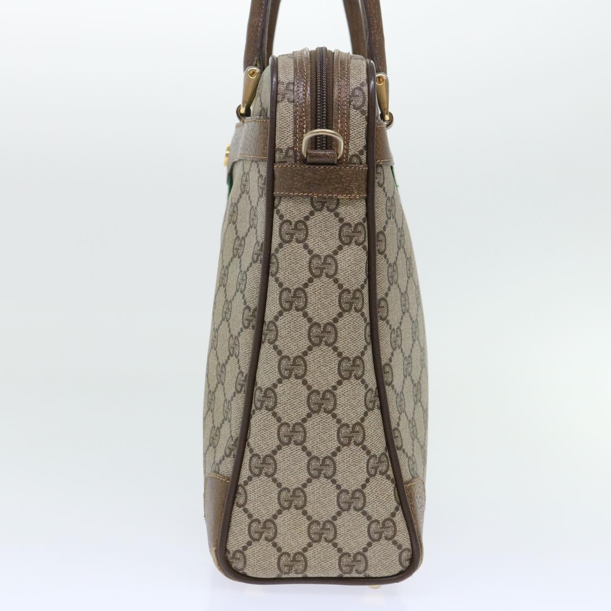 GUCCI GG Canvas Web Sherry Line Hand Bag PVC Leather 2way Beige Red 50529