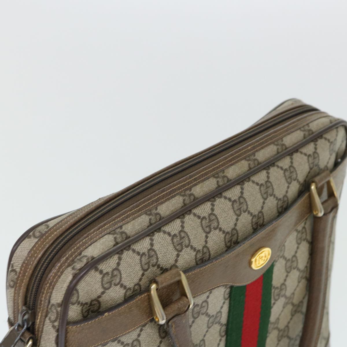 GUCCI GG Canvas Web Sherry Line Hand Bag PVC Leather 2way Beige Red 50529