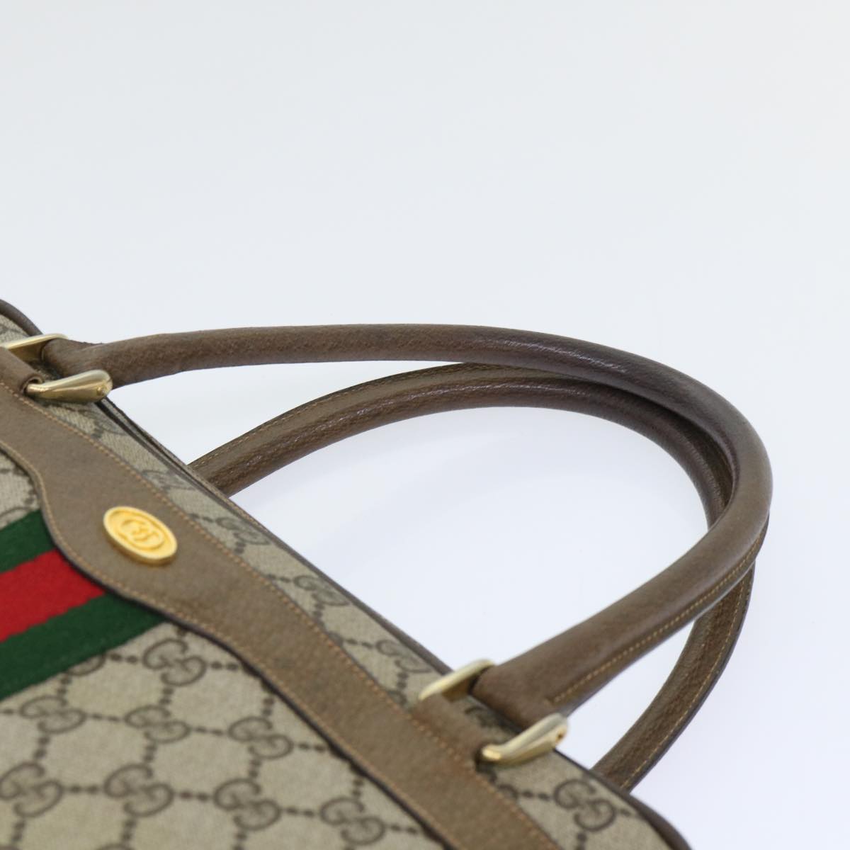 GUCCI GG Canvas Web Sherry Line Hand Bag PVC Leather 2way Beige Red 50529