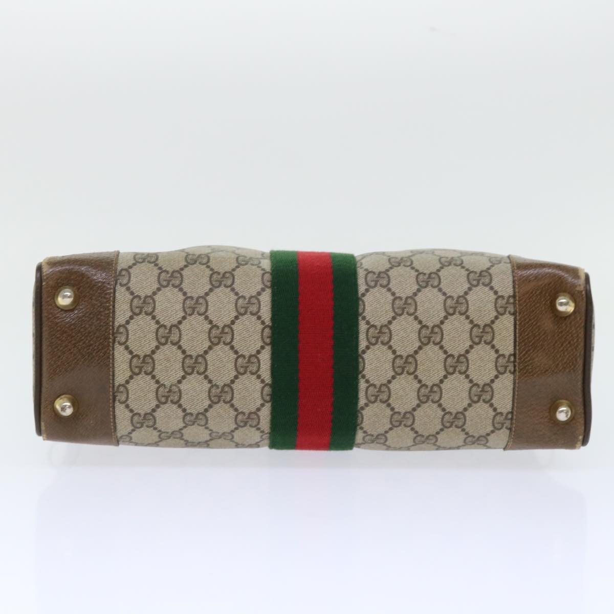 GUCCI GG Canvas Web Sherry Line Hand Bag PVC Leather 2way Beige Red 50529