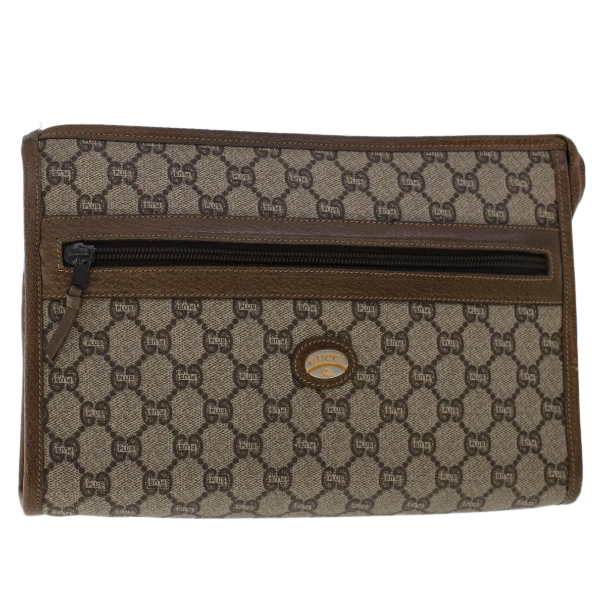 GUCCI PLUS GG Canvas Clutch Bag PVC Leather Beige 50530