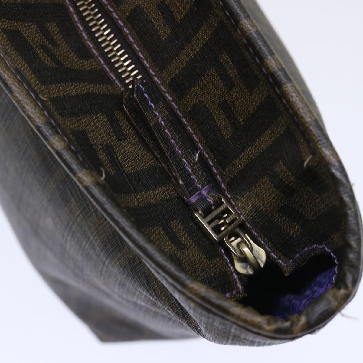 FENDI Zucca Canvas Tote Bag PVC Leather Brown Black 50536