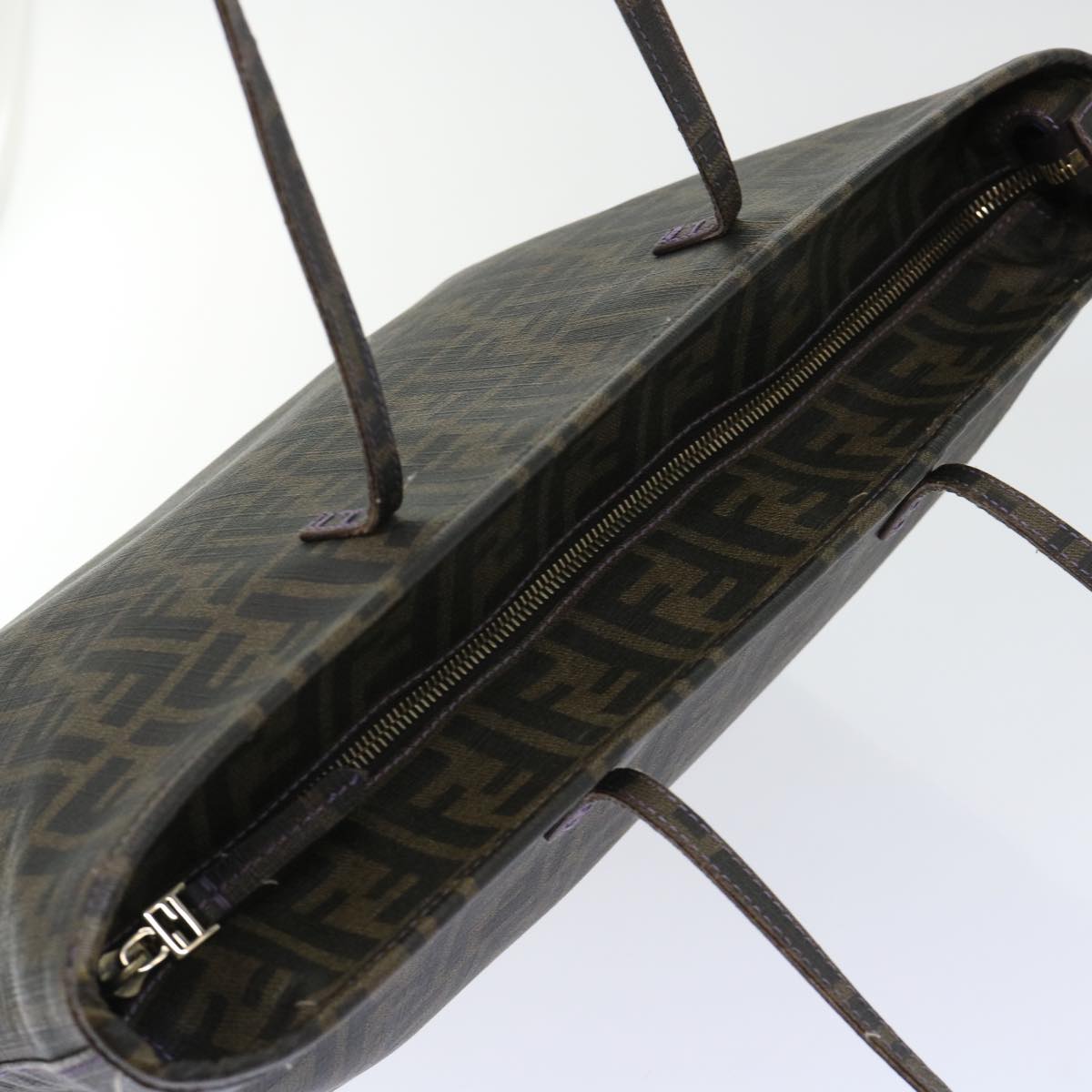FENDI Zucca Canvas Tote Bag PVC Leather Brown Black 50536