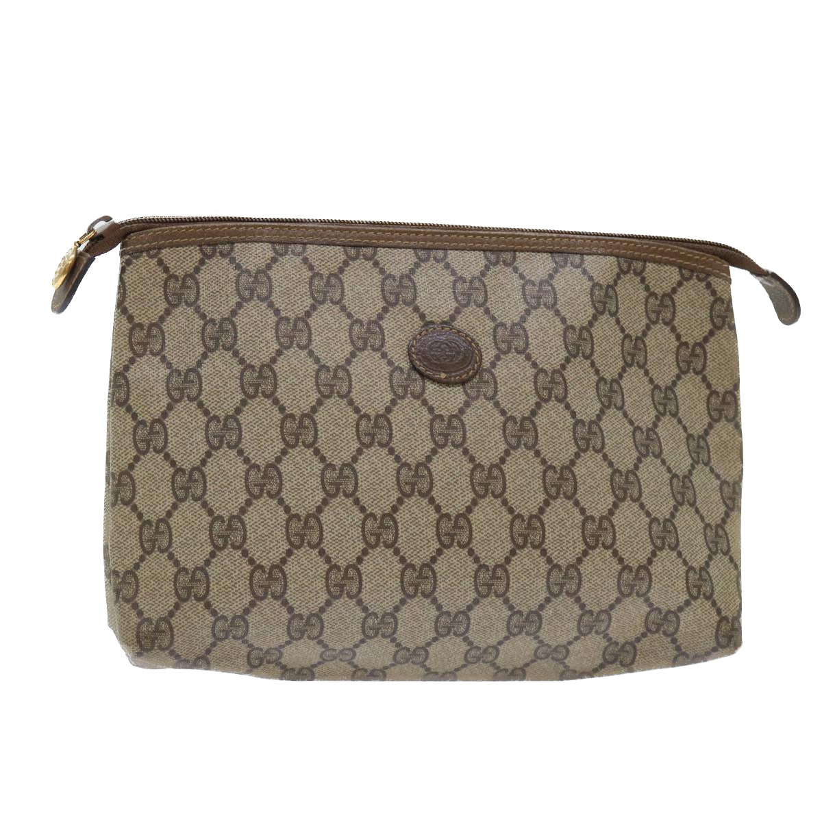 GUCCI GG Canvas Pouch PVC Leather Beige 50547